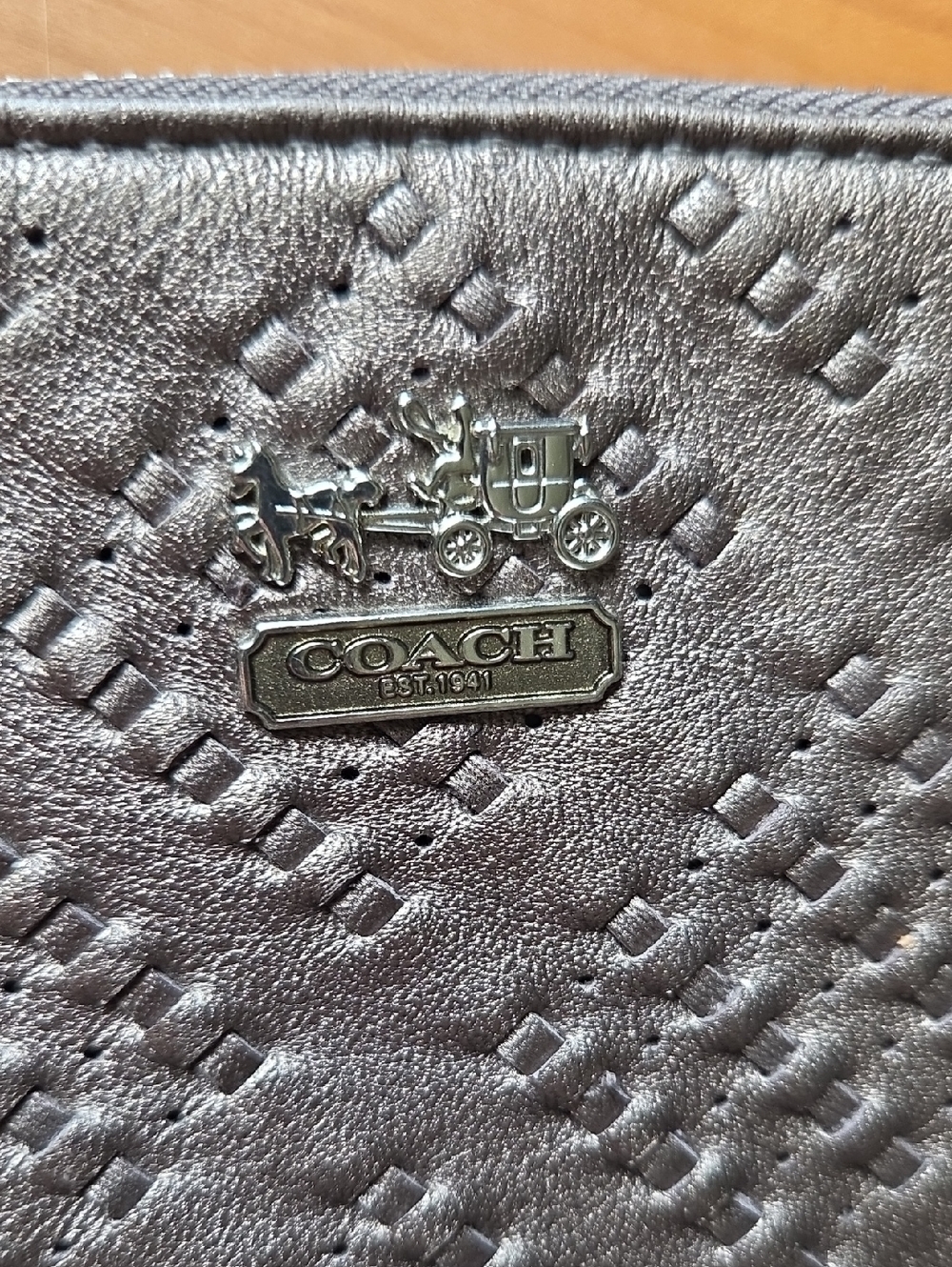 Coach Madison Sophia Satchel Bag in Pewter Woven Leather Gun Metal - Picture 6 of 16
